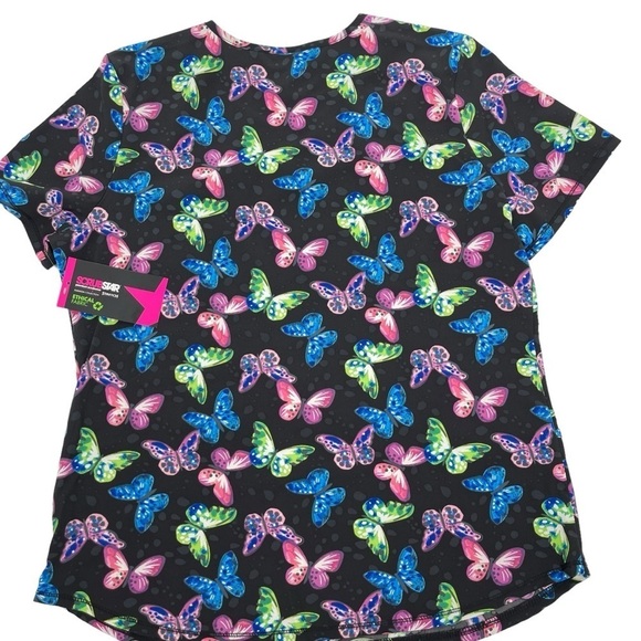 Scrubstar Women’s Size Medium Black Butterfly Scrub Top stretch NWT - Picture 6 of 10